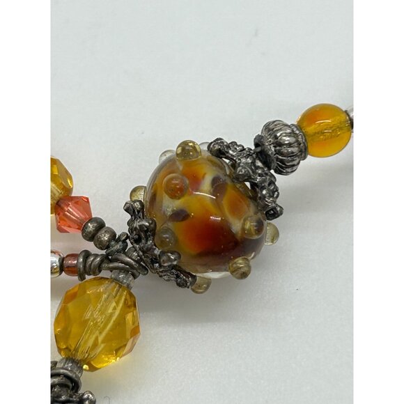 Artisan Lampwork Glass Bracelet With Amber Gold Swirl and Faceted Beads - Picture 4 of 16